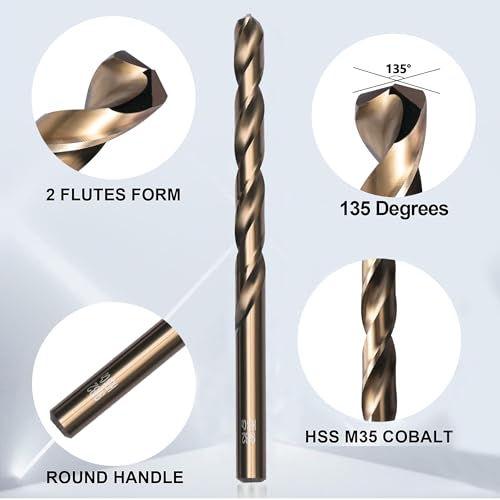 Cobalt Drill Bit Set for Hardened Metal and Stainless Steel, 111Pcs M35 High Speed Steel Twist Jobber Metal Drill Bits 1/16"-3/8", with Plastic Index Storage Case - size: 1/16-3/8 in (111 pcs)