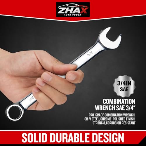 zhax 3/4" SAE Combination Wrench, 12 Point Box End, 15 Degree Offset Design, Mirror Polish Finish, Forged CR-V Steel, Hand Tools for Mechanics, Ideal for Auto and Home Repair - size: 3/4"