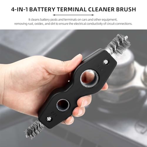 1 Pcs Black Stainless Steel 4 in 1 Copper Tubing Brush Copper Pipe Cleaner Car Battery Cleaning Brush 1/2 in and 3/4 in Cleaning Inside and Outside Thread for Soldering, Plumbing Installation