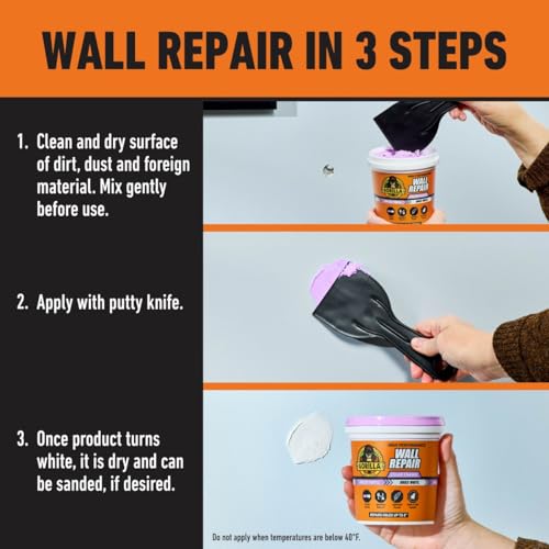 GORILLA High Performance Wall Repair, 32 oz Tub, Dries White - size: 32 Ounce (Pack of 1)