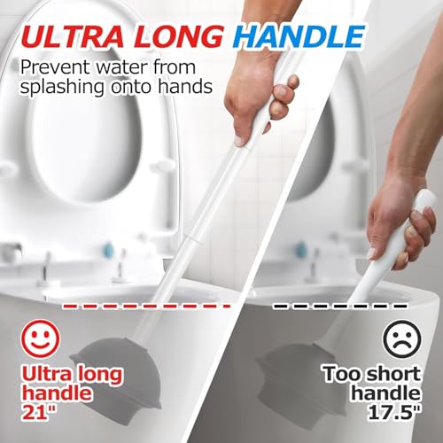 FORASTO 2Pack 2 in 1 Toilet Brush and Plunger Set, Toilet Bowl Brush Plunger Set,Extended Handle Plunger,Bathroom Cleaning Tools,Toilet Brush Plunger Combo,Cleaning Brush（Pearl White，21inch） - color: Pearl White, size: 2Pack