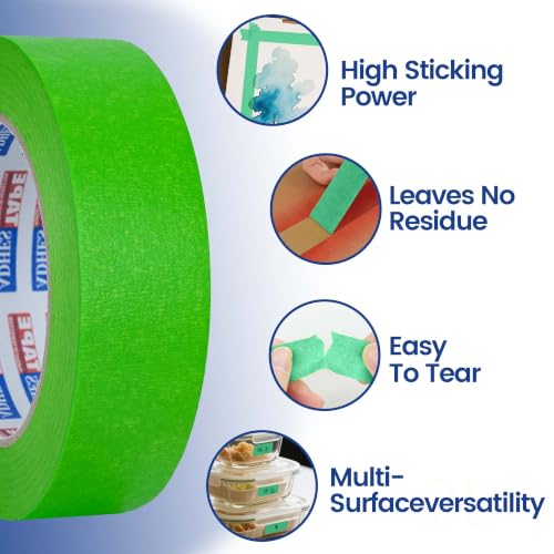 ADHES Green Masking Tape Painter Tape 36mm x 50m | 6Rolls x 1.5Inch x 55Yard,Clean Removal, No Residue, Multi-Surface,Ideal for Painting DIY Arts Crafts Labeling - size: 36mm x 50m