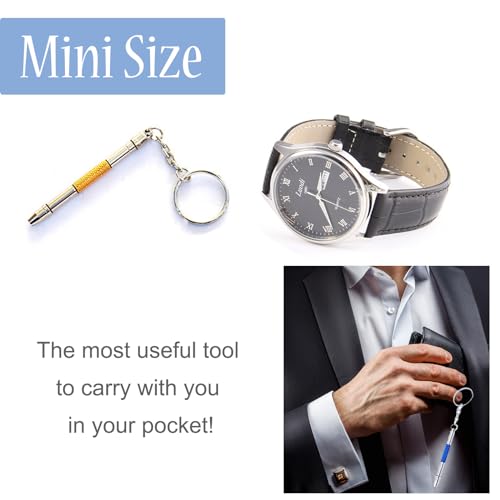 5 Pcs Eyeglass Screwdriver Repair Kit Precision 4 in 1 Mini Screwdrivers Set,Sunglass Watch Toy Repair with Keychain, Stainless Steel Alloy Tool,Flat Head, Phillips, Hex(5 colors)