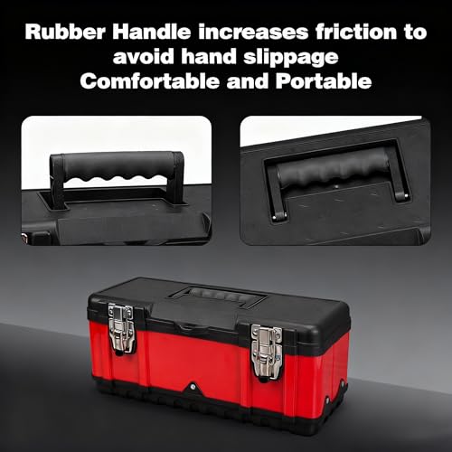 Jack Boss Tool Box 15.5 Inch Small Portable Tool Organizer Box with Built-in Short Non-slip Handle Car Box with Removable tray - size: 15.5Inch
