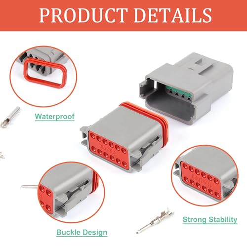 188PCS Deutsch Connector Kit,8 Sets 2/3/4/6/8/12 Pin Automotive Waterproof Car Electrical Wire Connectors Plug for Motorcycle, Truck, Car, Boats, Scooter(16-22AWG) - size: 188pcs