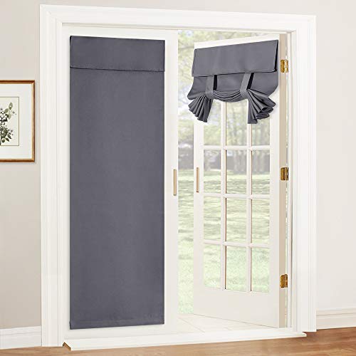 RYB HOME Blackout French Door Curtain, No Drill, W26 x L72, Grey, 1 Panel - color: Grey, size: 26"W x 72"L (Pack of 1)