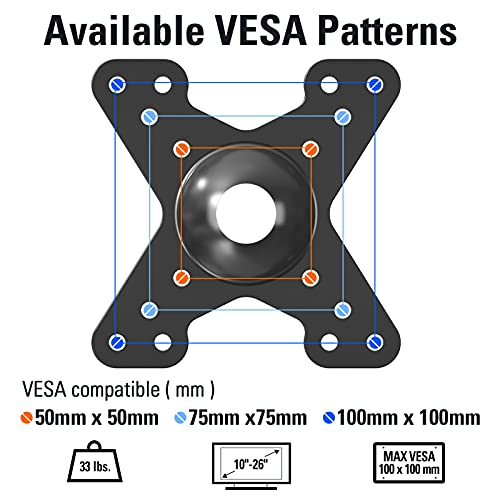 Mounting Dream TV Mount for Most 10-26 inch TVs and Monitors, Monitor Wall Mount with Swivel Tilt Rotation, TV Bracket up to VESA 100x100mm and 33LBS. - size: 10"-26" TV