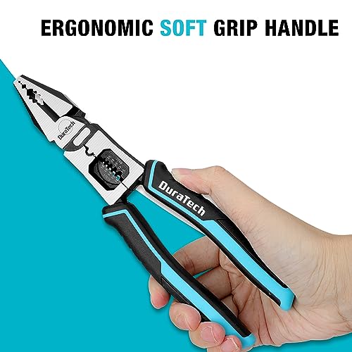 DURATECH 3PCS Pliers Set, Large 6 in 1 Multifunctional Wire Stripper Crimper Cutter, 8.5" Long Nose Pliers, 8.5" Linesman Pliers, 8" Diagonal Side Cutting