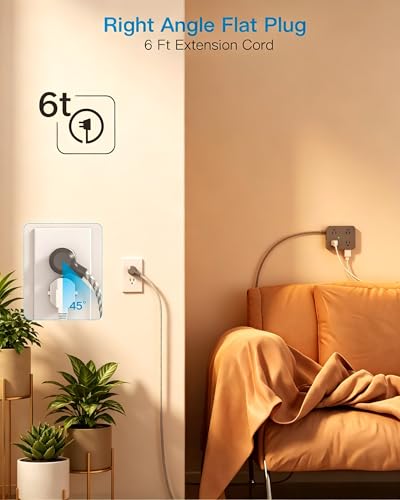 HANYCONY 6Ft Surge Protector Power Strip USB C, 1080J, 8 Outlet Extender - color: Gray, size: 6ft