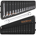 Combination Wrench Set,32-Piece Chrome Vanadium Steel Wrench Set 12-Point SAE & Metric Wrenches 1/4"-1" and 7-22mm with Rolling Pouch - size: (Pack of 1)