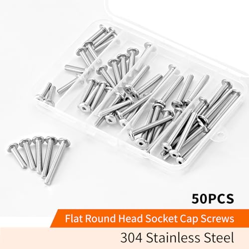 M5 x 20mm 25mm 30mm 35mm 40mm Flat Round Head Hex Socket Cap Screws Bolts, Furniture Screws, 304 Stainless Steel, Allen Hex Drive, Metric Fully Threaded, Bright Finish, Assortment Kit 50PCS - size: M5 x 20/25/30/35/40mm (50PCS)