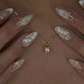 Mivota French Press On Nails Almond Medium, Fall Fake Nails Adorned with White Petal Accents and 3D Gold Lines Design, Glossy Gel Finish Acrylic Nails, Reusable Glue On Nails for Women, 24Pcs - color: 45-Smudged White with Gold Trim