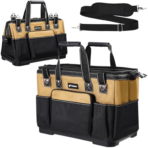 20 IN Large Tool Bag For Men Heavy Duty, Drill Bag Tool Bag Organizer, Wide Mouth Waterproof Hard Bottom Multiple Pockets Tool Tote, Tool Caddy, Maintenance - size: 20 Inch