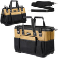 17 IN Large Tool Bag For Men Heavy Duty, Drill Bag Tool Bag Organizer, Wide Mouth Waterproof Hard Bottom Multiple Pockets Tool Tote, Tool Caddy, Maintenance - size: 17 Inch