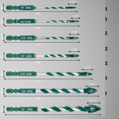 Masonry Drill Bit Set 12 Pcs(1/8"-1/2"), Masonry Drill Bits for Concrete - size: 12Pcs (1/8"-1/2") Green