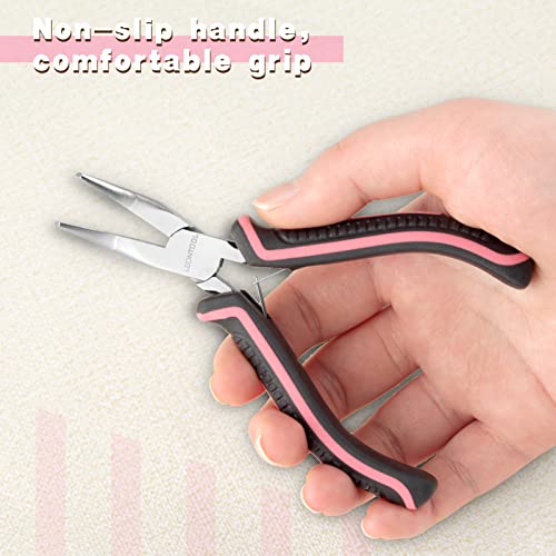 Mini Bent Nose Pliers with Smooth Jaws, 5 Inch Pink Tool for Women's Jewelry Making - style: Bent Nose Plier