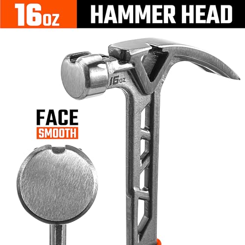 VANQUISH Framing Hammer 16oz One Piece Forged Curved Claw Hammer with Smooth Face & Shock Reduction Grip, Claw Hammer with Magnetic Nail Holder Side Nail Puller, 0627 - size: 16oz Smooth Face