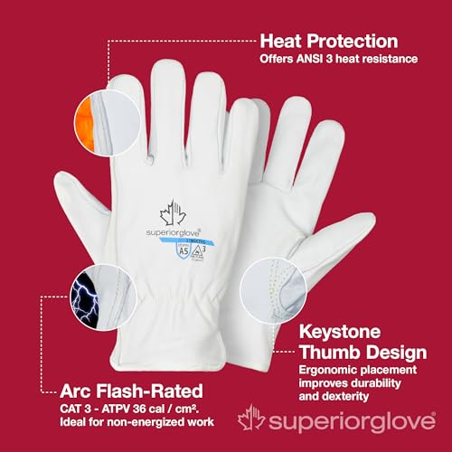 Superior Glove Endura Goatskin Leather Work Gloves Arc Flash Cut Resistant Safety Hand Protection - size: Medium, style: Arc Flash/Cut