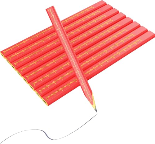 KR. LIF Carpenter Pencils with CM Scale – Framing Construction Pencil for Contractor & Woodworking 14-Pack (Red) - color: Red