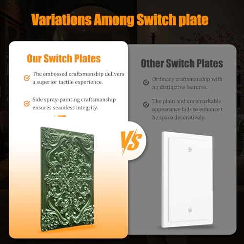 Decorative Light Switch Plate Covers Green Flower Elegant 3D Floral Embossed 1 Gang No Device Single Blank Outlet Covers Wall Plate Light Switch Cover Plate for Bedroom Home Decor - color: Green, size: No Blank 1-Gang/ 5 x 3 IN