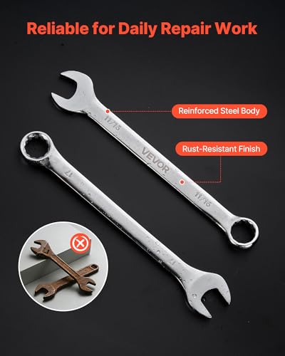 VEVOR Combination Wrench Set, 32-Piece SAE and Metric, 12-Point Box End and 15° Angled Open End Combination Wrenches with Roll Up Pouch, Carbon Steel, for General Household and Automotive Repairs - size: 32PCS (Metric&SAE), style: Regular