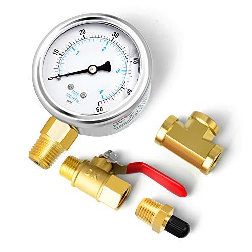 GASHER 10PCS Pipe Fitting Kit, Brass, 1/4" - 1/8" & 3/8" - 1/4" Fittings, T Fitting, Ball Valve, Pressure Gauge 0-60PSI - style: Pressure Gauge Kit（10Pcs）