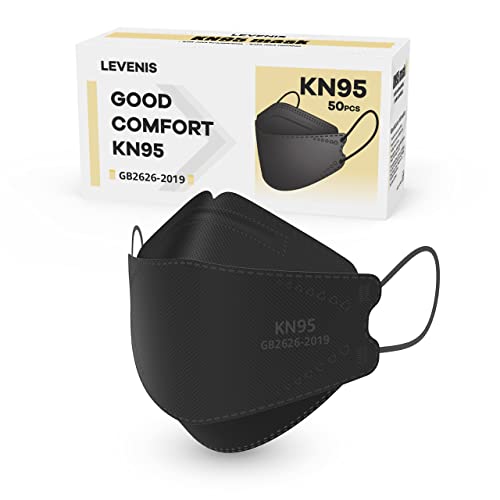 LEVENIS KN95 Face Masks 50 Pack, Breathable Comfortable and Disposable KN95 Mask, Black - color: Adult-black