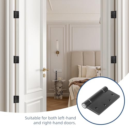 6 Pack Self Closing Door Hinges, 4 Inch Spring Loaded Hinges Adjustable Tension Spring Hinges with 1/4'' Radius Corners, Heavy-Duty Door Hardware for Commercial and Residential Doors, Matte Black