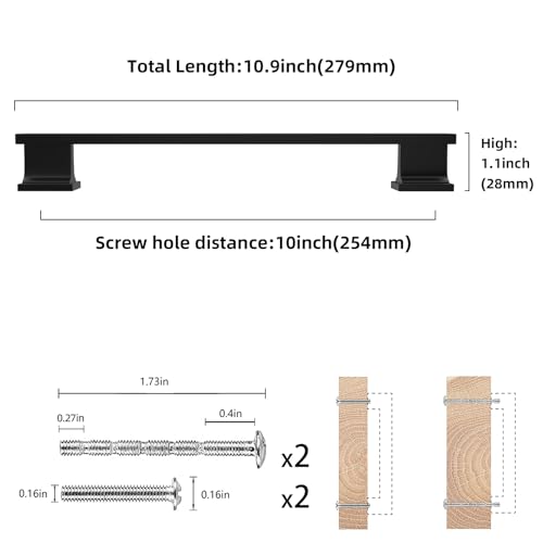 COTYKILEY 10 Pack 10 Inch(256mm) Matte Black Cabinet Handles Black Kitchen Cabinet Pulls Cabinet Door Handles Kitchen Cabinet Hardware - color: Matte Black, size: 10" Hole Center（256MM）