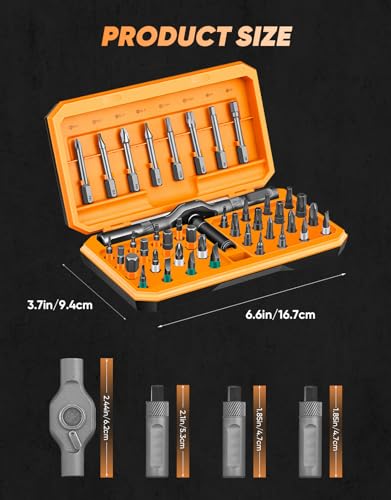 SakerPlus 42-in-1 Magnetic Ratcheting Screwdriver Set with T-Handle(Orange) - color: Orange