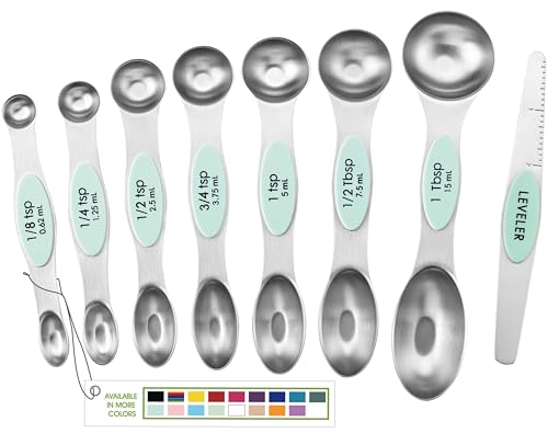 Spring Chef Stainless Steel 8 Magnetic Measuring Spoons for Kitchen, Mint - color: Mint, size: 1-Pack