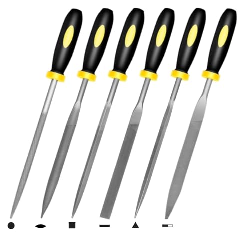 Mini Hand Files, 6pcs, Total 6.3in, Strength Alloy Steel Needle File Set, Small Metal File Tools for Detailed Tasks, Includes Round, Bi-Half Round, Flat, Square, Flat Warding, Triangular
