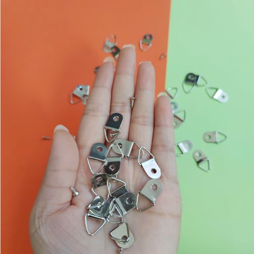 100 Pieces Small Triangle Ring Steel Picture Hangers with 100 Pieces Screws - color: Silver