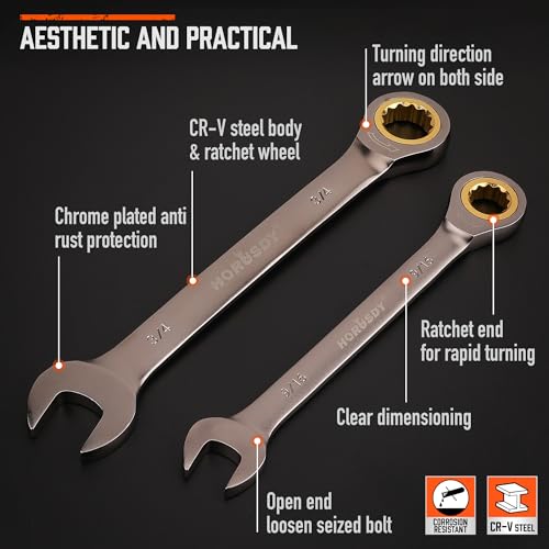 HORUSDY 12-Piece SAE Ratcheting Wrench Set | 1/4” to 7/8“ | Ratchet Combination Wrenches Set with Organizer | 72-Teeth | Chrome Vanadium Steel - style: 12-Piece SAE Ratcheting - Basic