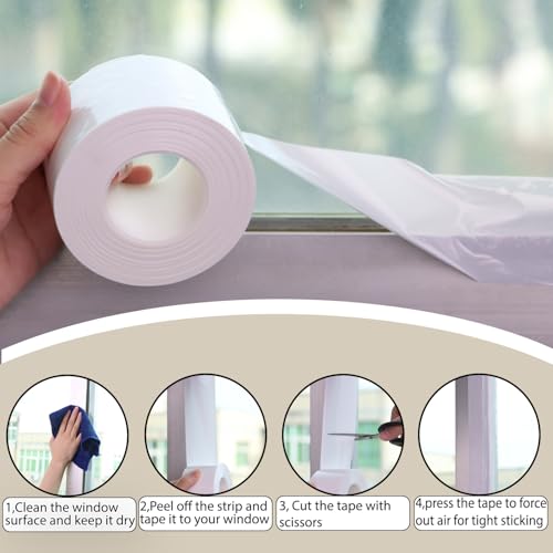 Window Insulation for Winter Weather Sealing Tape 2 Inch x 50 Yards Weather Stripping Residue Free Draft Isolation Sealing Film Tape for Shower Glass Gaps and Doors Windows - size: 2 IN - 50 Yards White