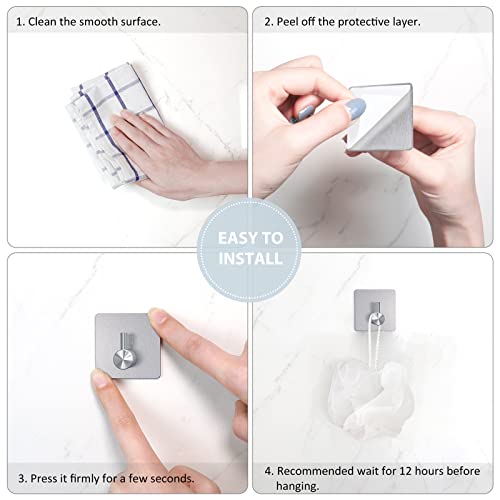 VIS'V Adhesive Towel Hooks, Shower Wall Stick on Hooks, Silver, 4 Pcs - color: Silver