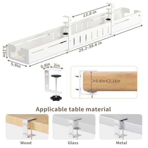 Under Desk Cable Management Tray,Expandable 25.2Inch – 38Inch,White - color: White-1