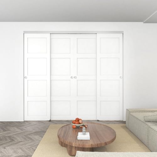 JUBEST 8FT/96" Bypass Door Hardware,Heavy Duty Aluminum Sliding Closet Door Hardware Set with Finger Pulls for 4 Doors System,Sturdiness and Smoothly,Easy to Insatll,Silver - size: 8 feet for 4 doors