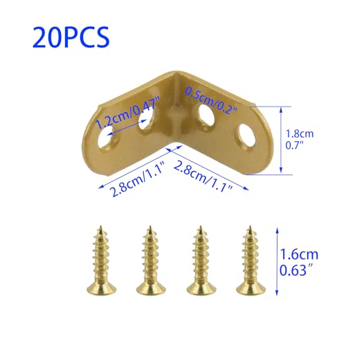 Wealrit 1.1" L Shape Bracket Corner Braces 20PCS,Gold Right Angle Brackets - size: 1.1"