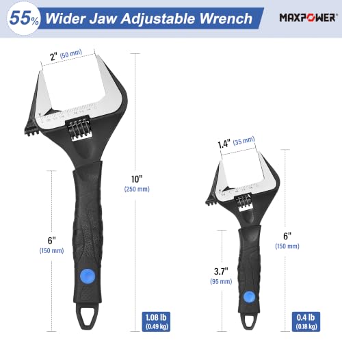 MAXPOWER 6 10-inch Wide Jaw Stubby Adjustable Wrench Set - size: 6 10-inch