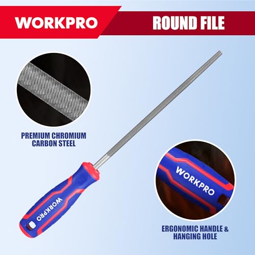 WORKPRO 8-Inch Metal File Set, 3-Piece Carbon Steel Files with Wire Brush - size: 3-Piece Metal File Set