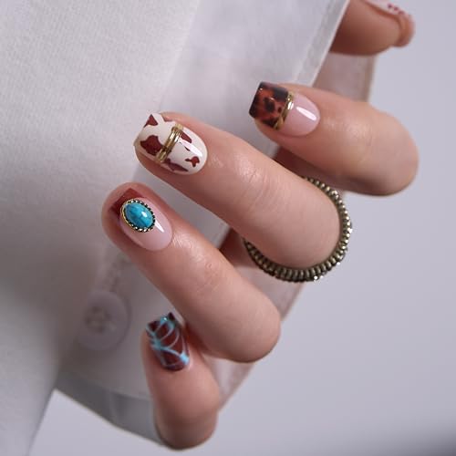 CurvLife Short Square Glitter Press On Nails, Velvet Stardust Burgundy - color: Desert Jewel