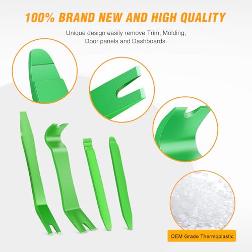 GOOACC 11 PCS Trim Removal Tool Kit, Metal Pry Tool Auto Fastener Remover Pry Bar Set Car Door Panel Removal Tool Dashboard Repair Kit Green - color: Green, size: 11Pcs