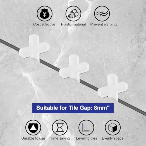 uxcell 100Pcs Tile Spacers, 8mm 5/16" Cross Shape Wall Floor Tile Spacer Tiling Tools for Ceramic Tile Installation, White