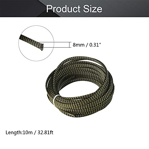Othmro Length 10m/32.8ft Width 8mm PET Expandable Braid Protecting Managing Cable Sleeving Flexible Wire Mesh Sleeve Black Gold - color: Black Gold, size: 32.8ft x 0.31in