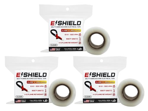Bond It E-Shield Self-Fusing Silicone Electrical Tape, Adhesive-Free, Arc & Track Resistant Electrical Insulation Wrap, Waterproof, Heat Resistant Up to 500F, Non-Sticky, 1" x10'x12mil, 3-Pack, Clear - color: Clear