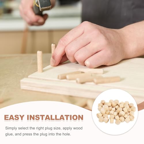 MECCANIXITY 100 Pcs Wood Plugs, 1/2" Flat Head Wood Plugs for Screw Holes Wooden Screw Hole Covers for Furniture Cabinets DIY Projects Assortment Kit - size: 1/2"