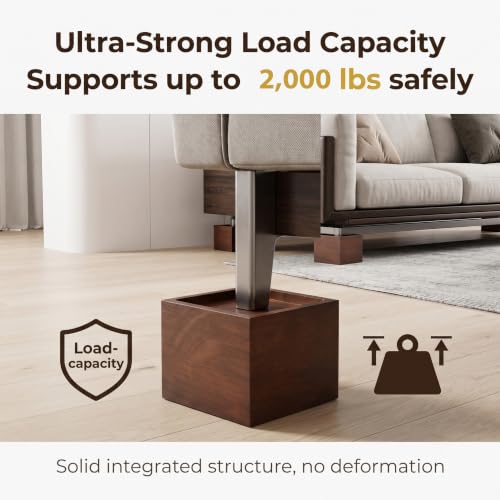 Lufia 3 Inch Solid Pine Wood Furniture Risers 4 Pack, 2000 LBS Heavy Duty Silicone Non Slip Lift Blocks for Bed Sofa Cabinet - color: Dark Brown - 4-pack, size: 3 Inch