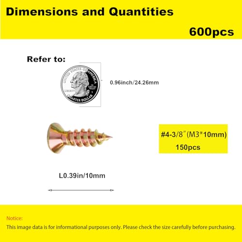#4 Flat Head Phillips Wood Screws 150Pcs, Yellow Zinc, 3/8" - color: Yellow, size: #4 x 3/8''-150pcs