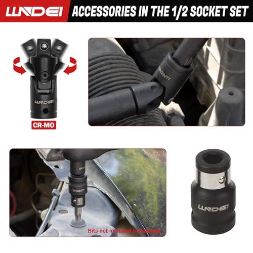 LLNDEI 1/2" Drive Deep Impact Socket Set 37Pcs SAE/Metric CR-MO - size: 37-Piece 1/2" Drive Socket Set SAE & Metric
